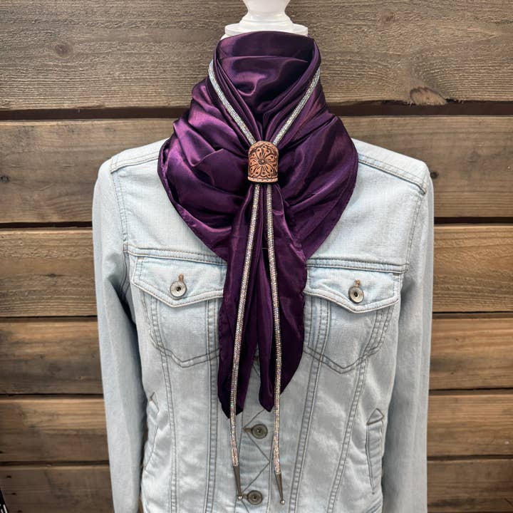 35X35" Solid Plum Wild Rag / Scarf - Leather Slide and Bolo Tie for wholesale by Rodeo Drive