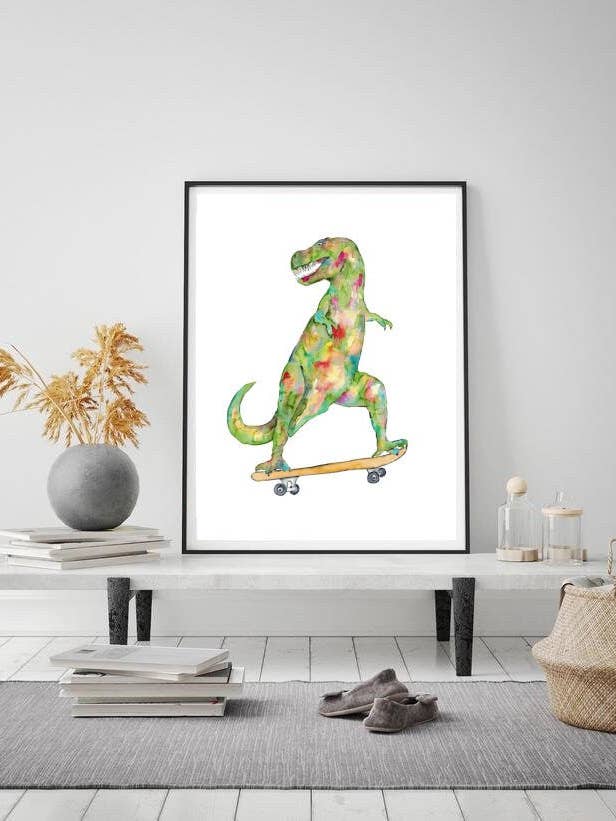 T-rex Skateboard Dinosaur Pittura Acquerello per la vendita all'ingrosso da parte di Goodfairyart