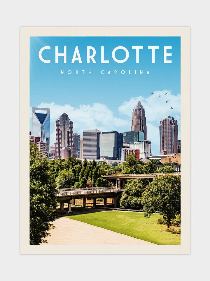 Charlotte, Caroline du Nord - Vintage Travel Print pour la vente par Vintaprints