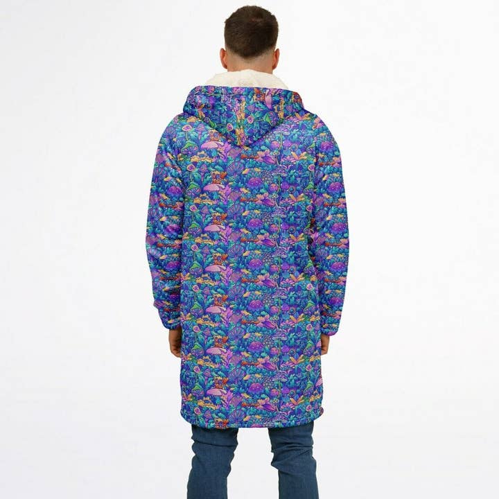 Abrigo de Abrazo de Hongos Psicodélicos | Abrigo Unisex Forrado de Minky Sherpa con Capucha, Cremallera y Bolsillos | Abrigo de Festival para Mujeres y Hombres | Moda de Montaña para venta al por mayor de Manifestie