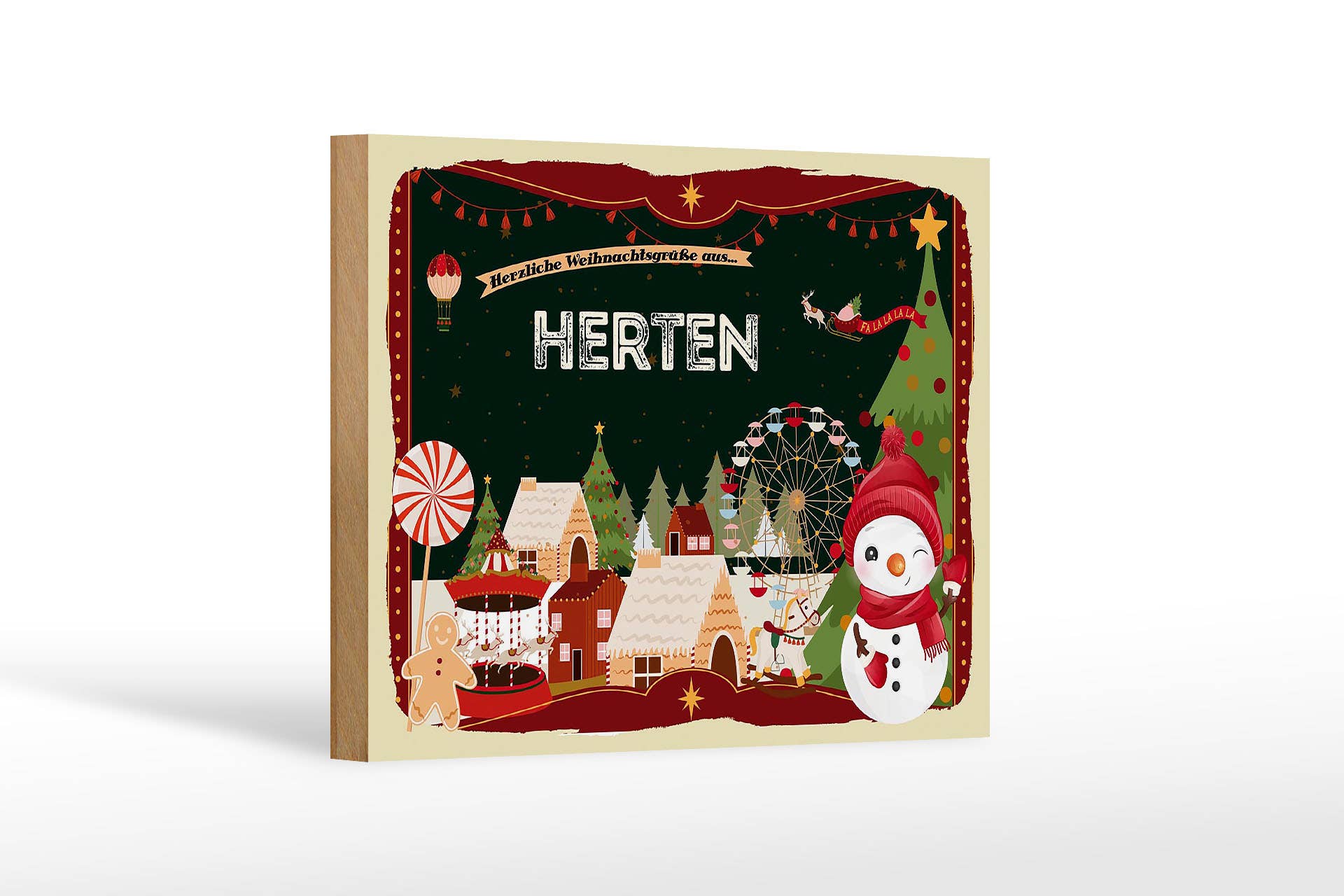 Femer - Wholesale Sign - Wooden sign Christmas greetings from HERTEN gift 18x12cm