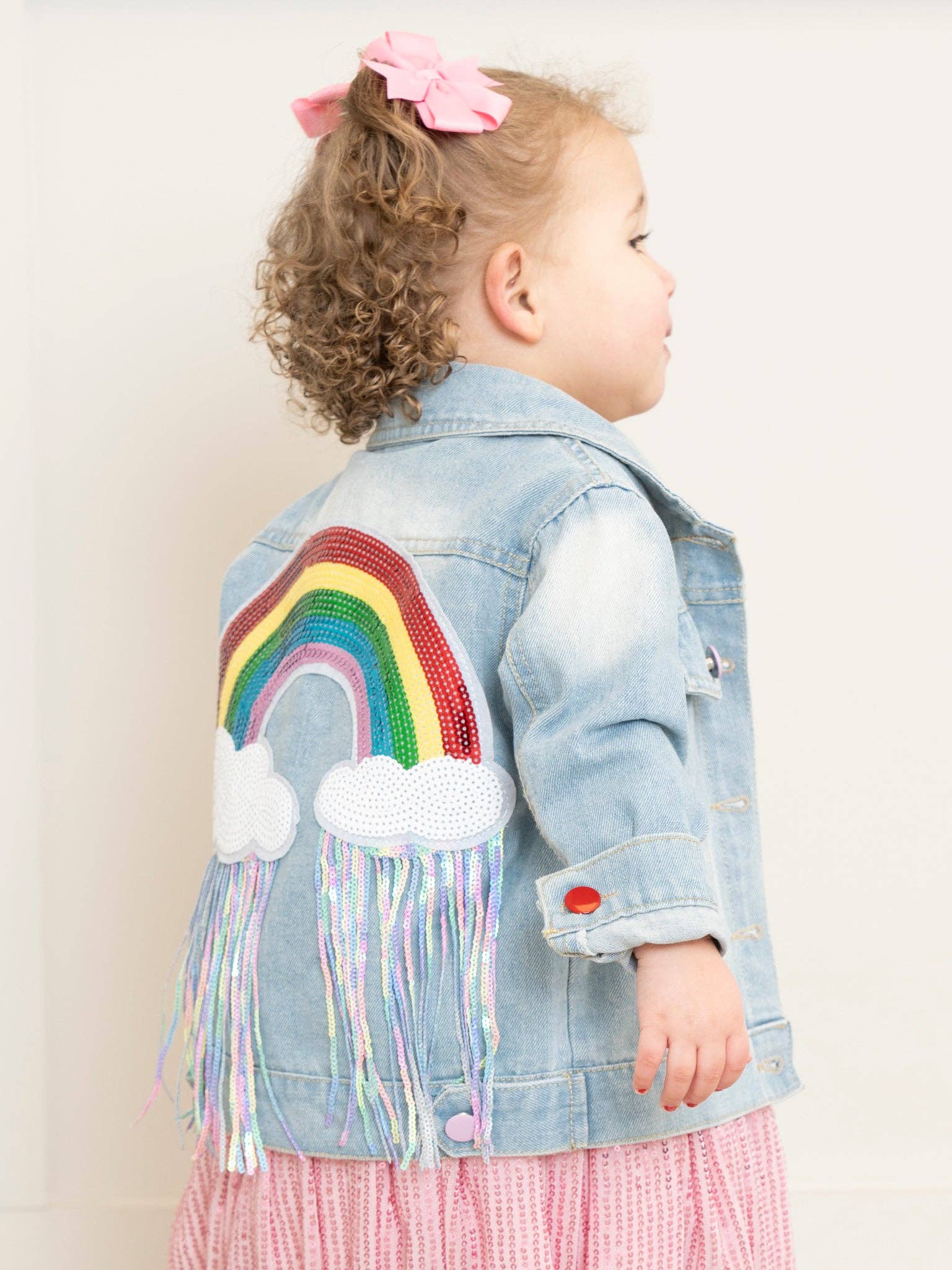 Marie Nicole Clothing - Wholesale Denim Jacket - Kids - Rainbow Sequin Denim Jacket1