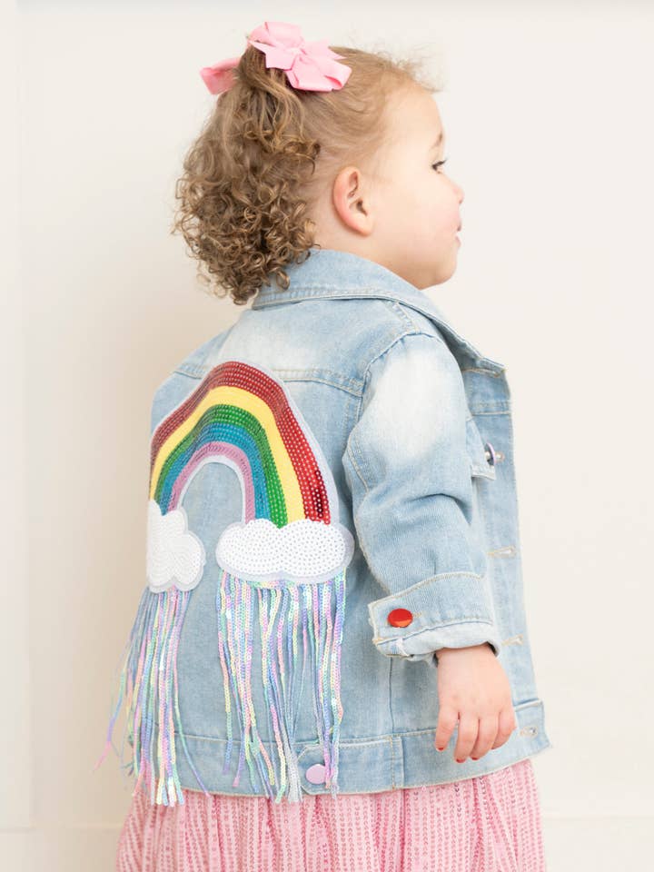 Marie Nicole Clothing - Wholesale Denim Jacket - Kids - Rainbow Sequin Denim Jacket1