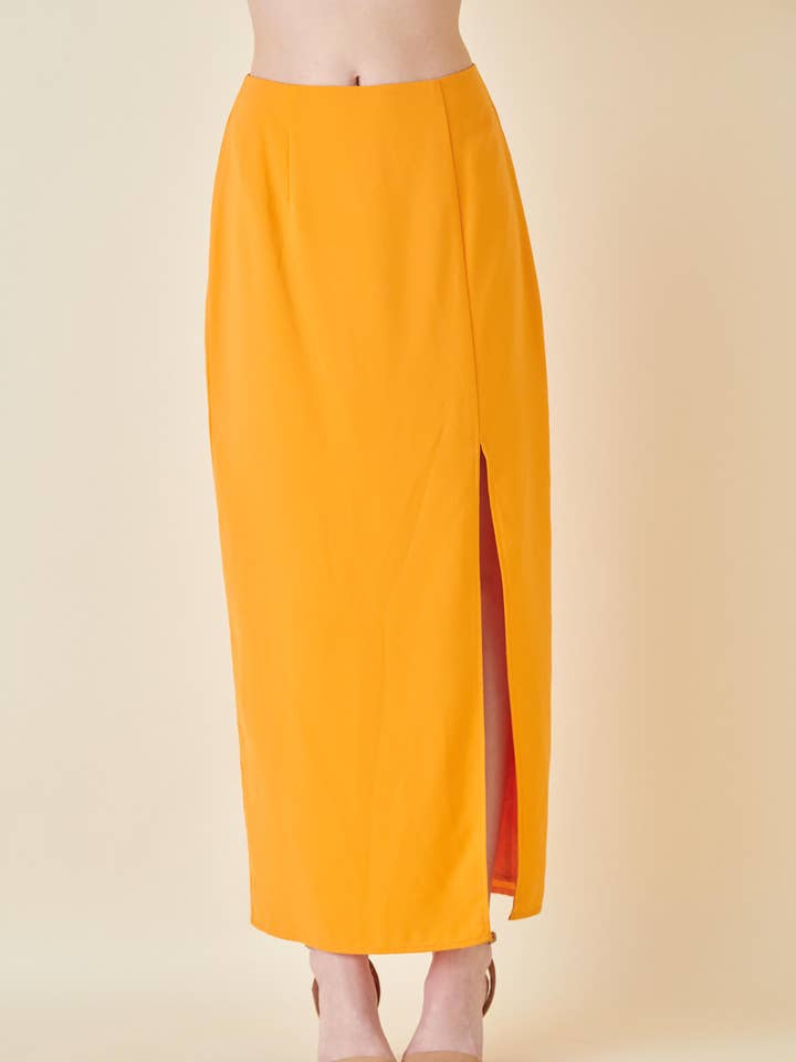 BOLD MININAL HIGH WAISTED THIGH SLIT MAXI SKIRT - SI3605FO for wholesale by Fore Collection