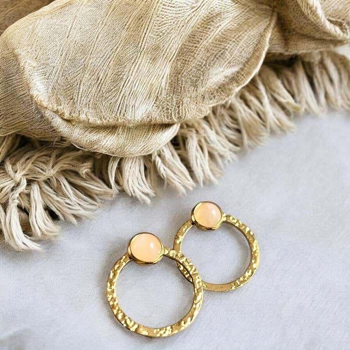 TOURMALYN - Wholesale Hoop Earrings - “BRIGITTE” stainless steel Rose Quartz earrings5