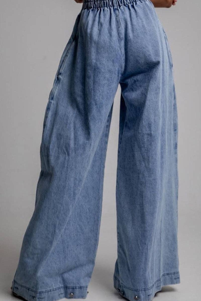 BLEU Pantalon en jean taille haute et jambes larges en vente sur Faire1