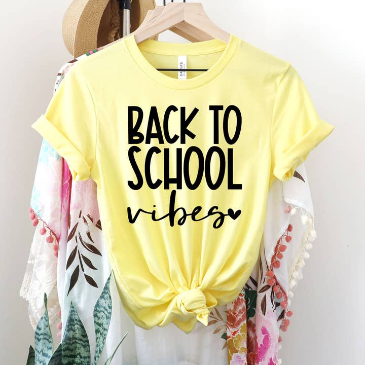 Back to School Vibes Yellow Tee Black Ink for wholesale by Simply Tees