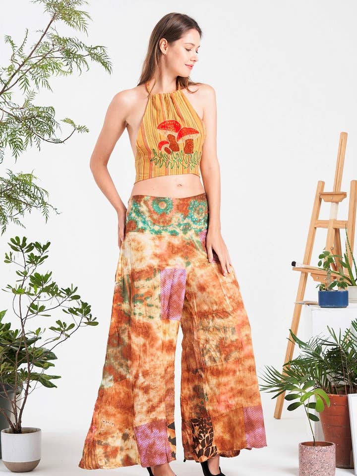 Broek met brede pijpen en elastische taille met meerdere patches (KT-1401) voor wholesale door Kathmandu Imports