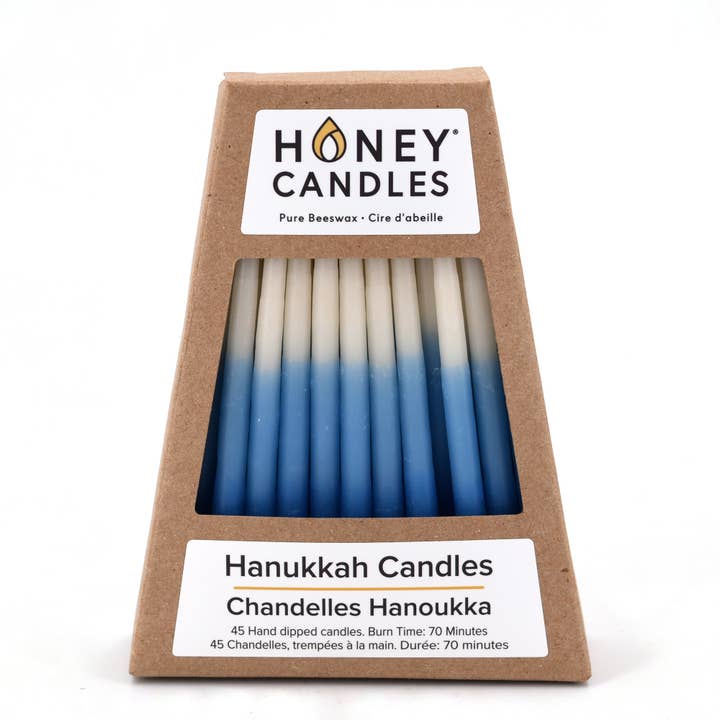 Beeswax Hanukkah Candles - White/Blue for wholesale by Honey Candles
