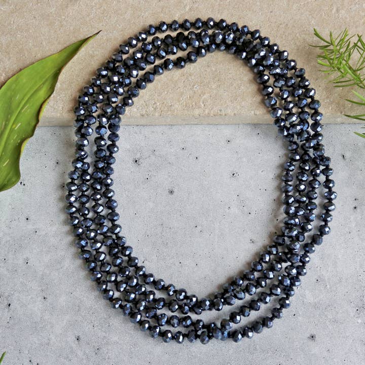 Faceted Rondelle Midnight Blue Crystal Infinity Necklace for wholesale by IST Jewelry