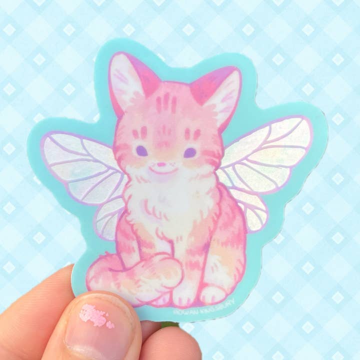 Fairy Kitty Iridescent Sticker for wholesale by Rowan Kingsbury
