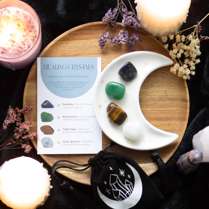 Something Different Wholesale - Wholesale Spiritual Stone/Crystal - Success Healing Crystal Set with Moon Trinket Dish