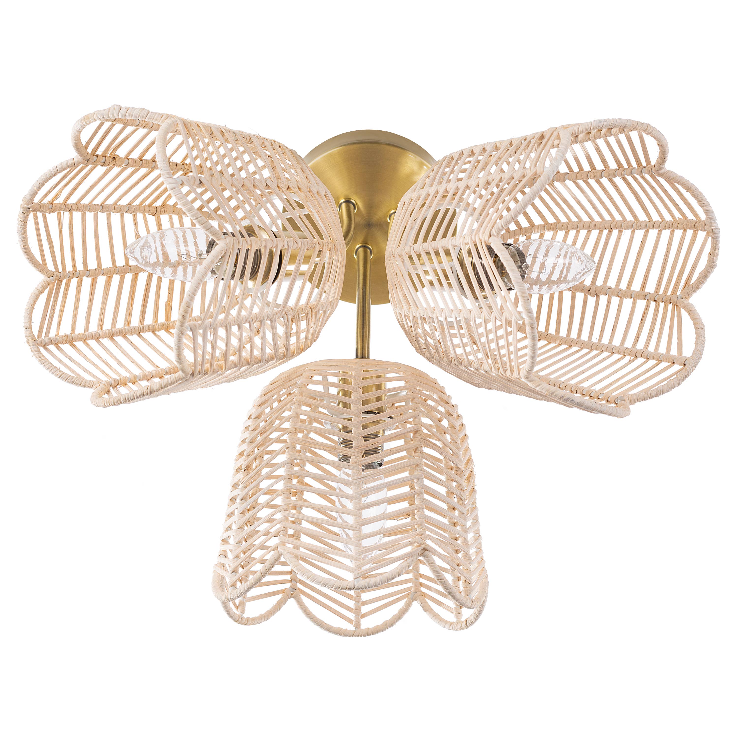 River of Goods - Wholesale Chandelier/Hanging Light - 11.5"H Gold-Colored Metal Ceiling Light with Rattan Shades8