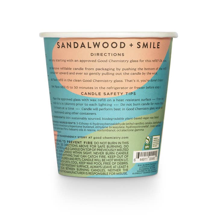 Good Chemistry - Wholesale Jar/Filled Candle - Sandalwood + Smile Biodegradable Candle Refill3