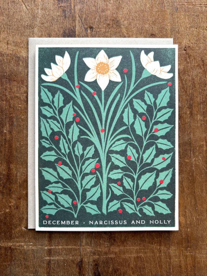 Birth Month Flowers: December Greeting Card for wholesale by Katharine Watson