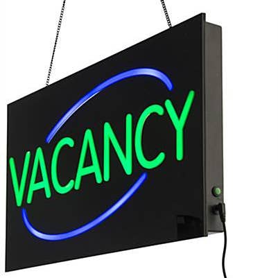FIXTUREDISPLAYS - Wholesale Neon Sign - "Vacancy" LED Sign with Hanging Chain, Rectangular - 23" x 11" Green Blue 19581