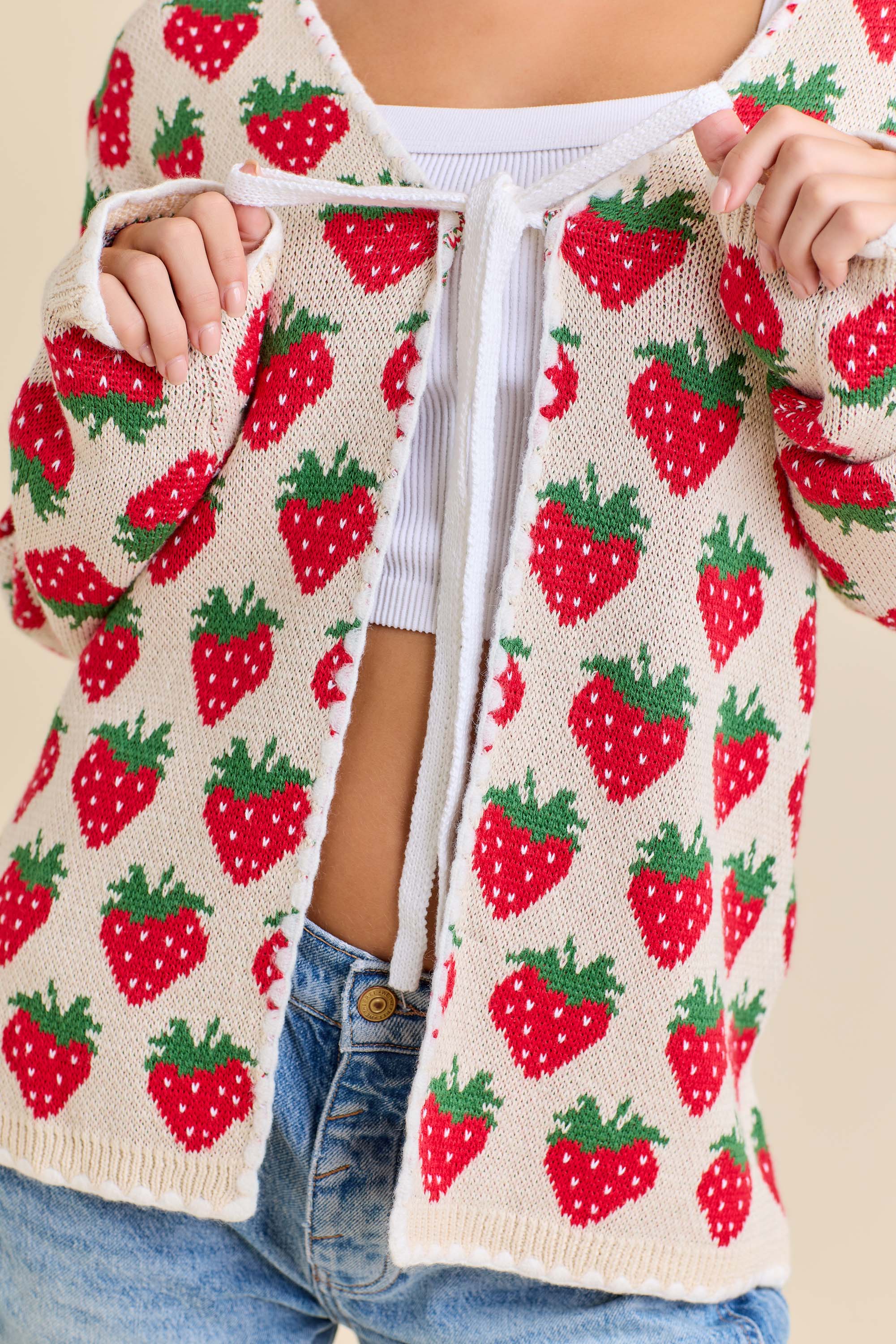 Main Strip - Venta al por mayor Cárdigan - Mujer - Cárdigan de punto con diseño de fresas3