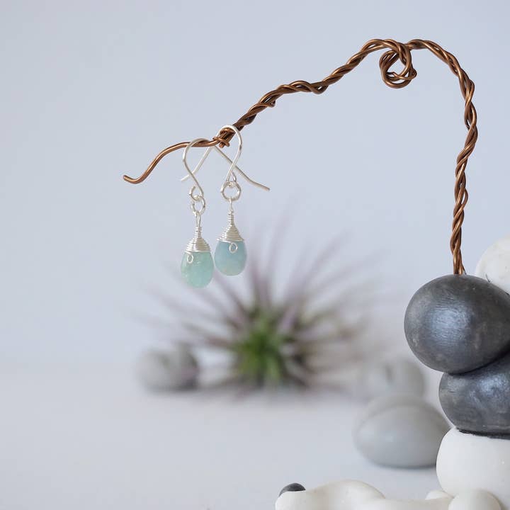 Raw Stone Elegance - Wholesale Dangle Earrings - Raw Aquamarine Earrings, Blue Earrings, March Crystal Gifts
