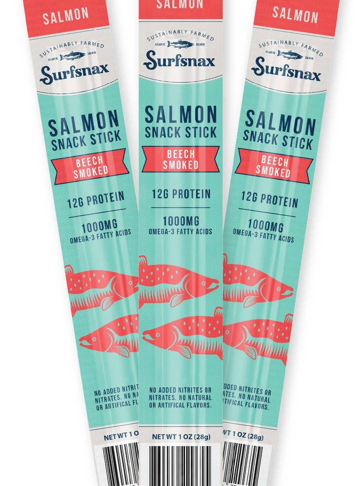 Salmon Snack Stick, 24 ct display caddy, Case of 4 caddys for wholesale by Surfsnax