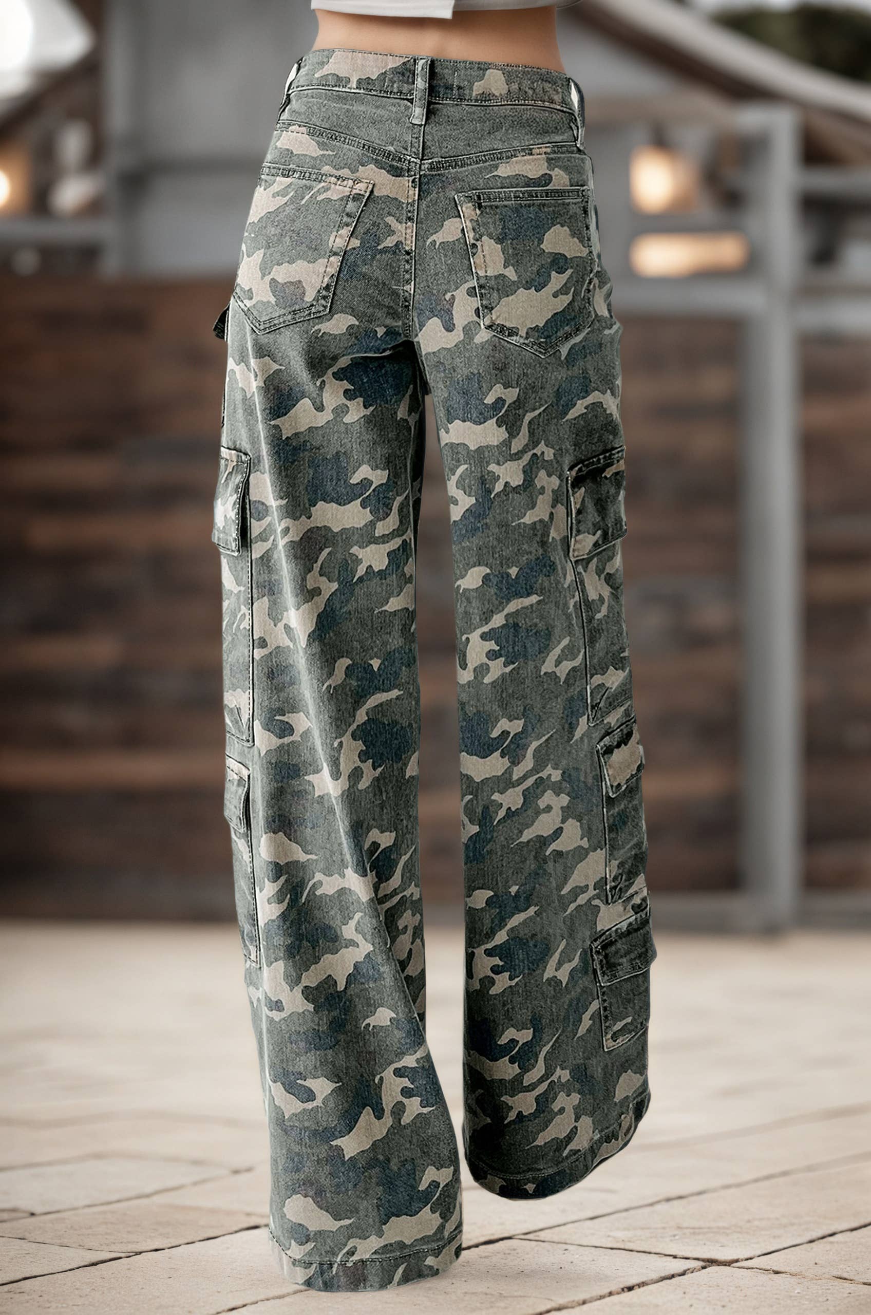 Vert Jean long décontracté pour femmes à jambes larges en denim CMO en vente sur Faire1