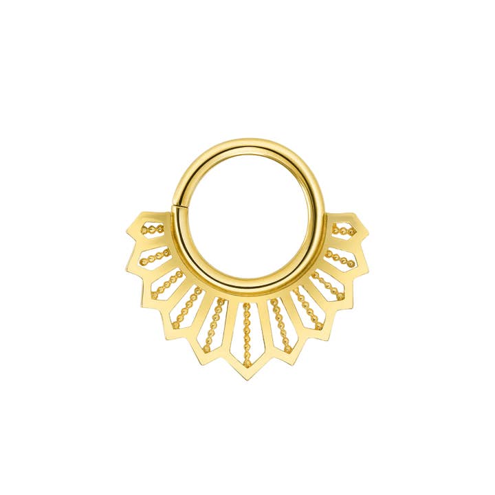 Angelique Seamless Ring – 14K Gold Cup & Divot Design for wholesale by Piercing-zone