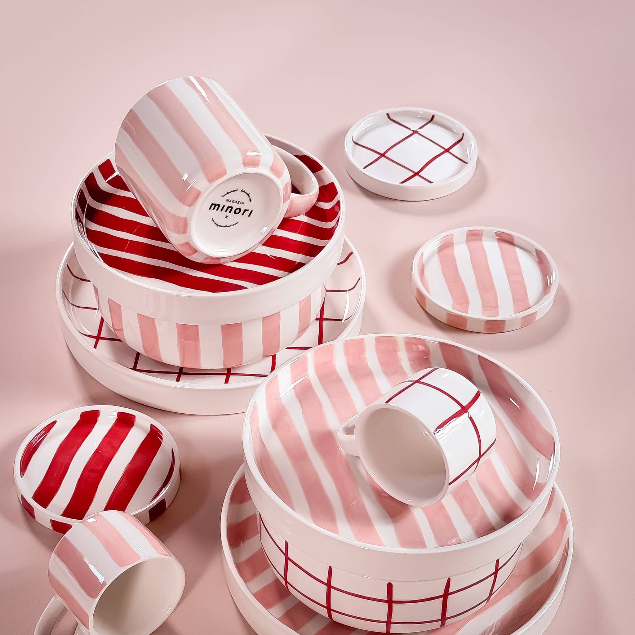 Magazin Minori - Wholesale Coffee/Tea Cup - Espresso Stripes - incanto rose (set of 2 - 4 pieces)3