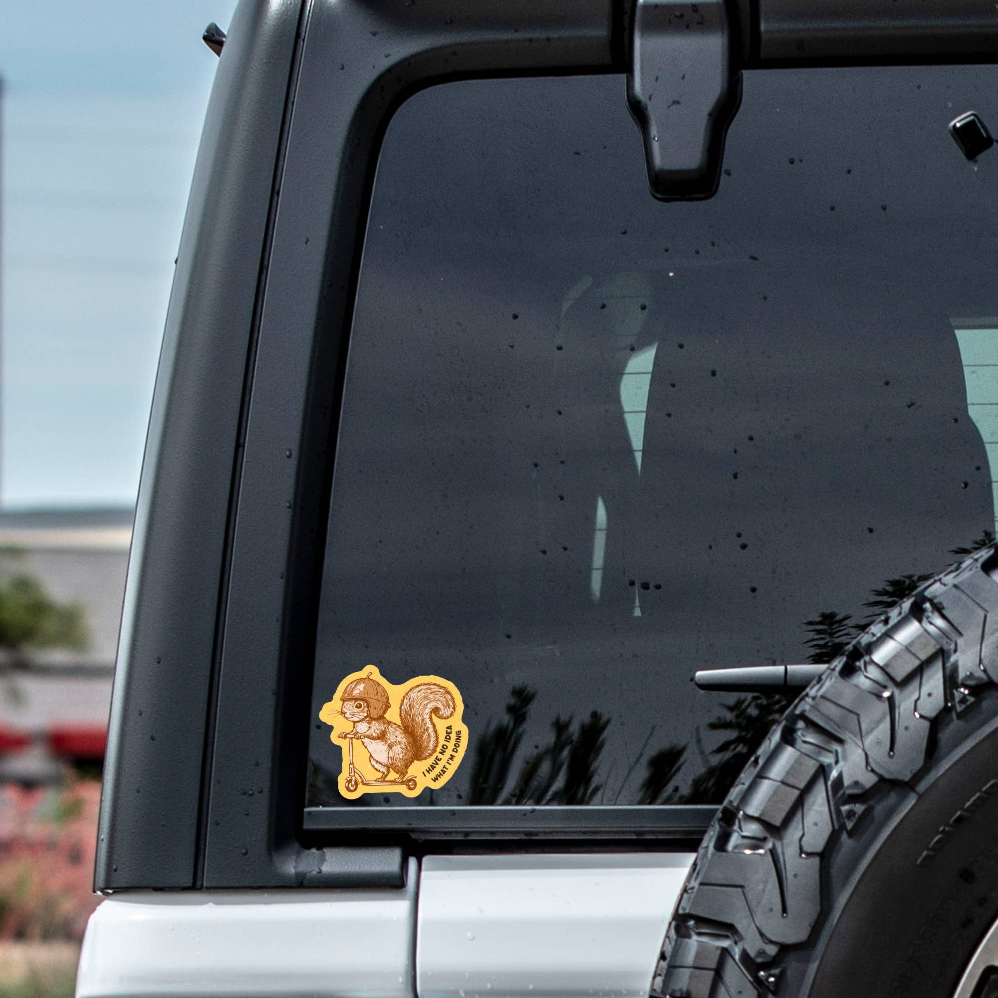 Juju and Moxie – wholesale Sticker – Funny Squirrel No Idea Scooter High Quality Vinyl Sticker3