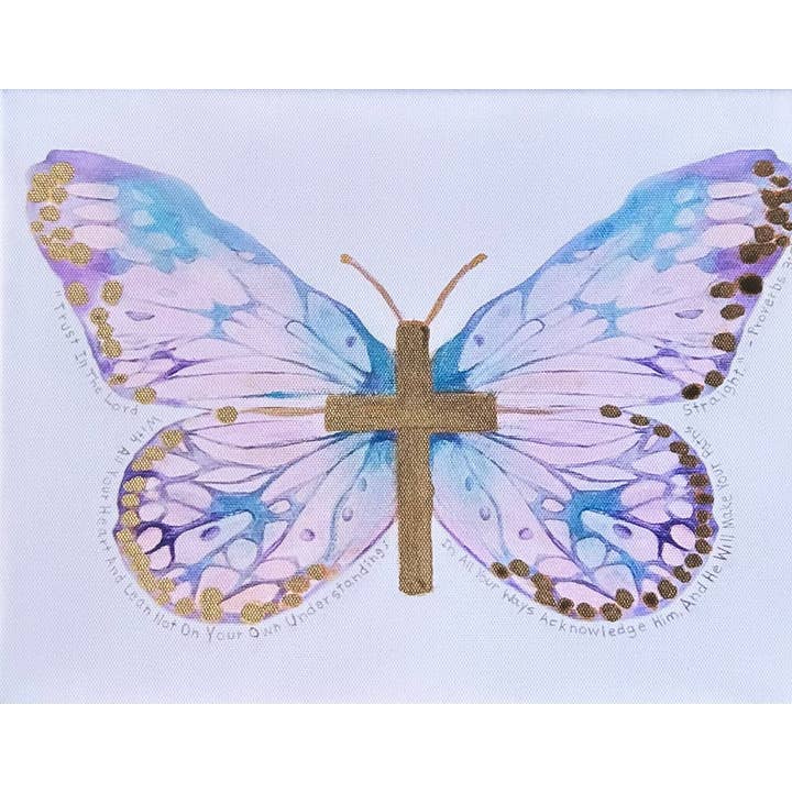 MK Decker Designs - Wholesale Art Print - Framed Mini "Trust in the Lord" Cross Butterfly