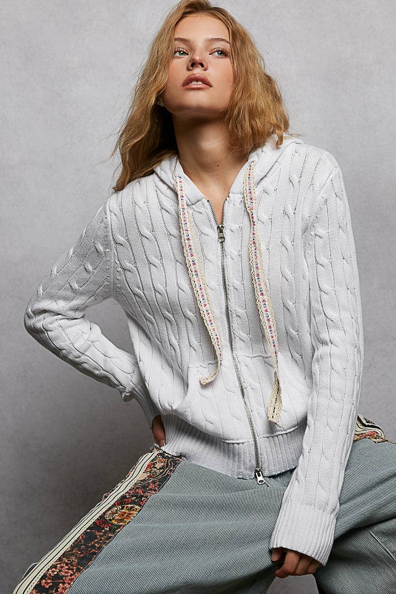 Pol Clothing - Wholesale Hoodie - Women's - Full Sleeve Solid Acrylic Sweater Hoodie Zip Up Knit Top19