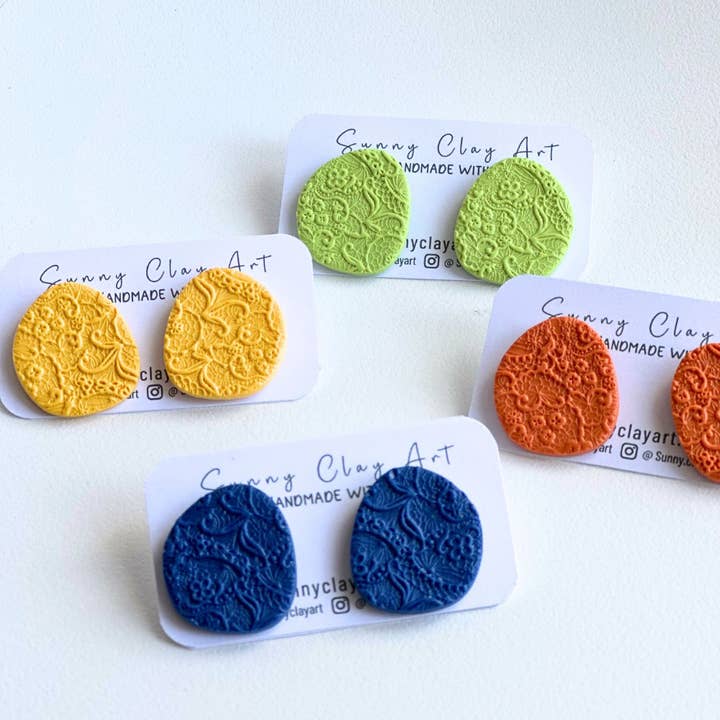 Embossed Clay Stud Earrings – Set of 4 Colorful Pairs for wholesale by Sunnyclayart