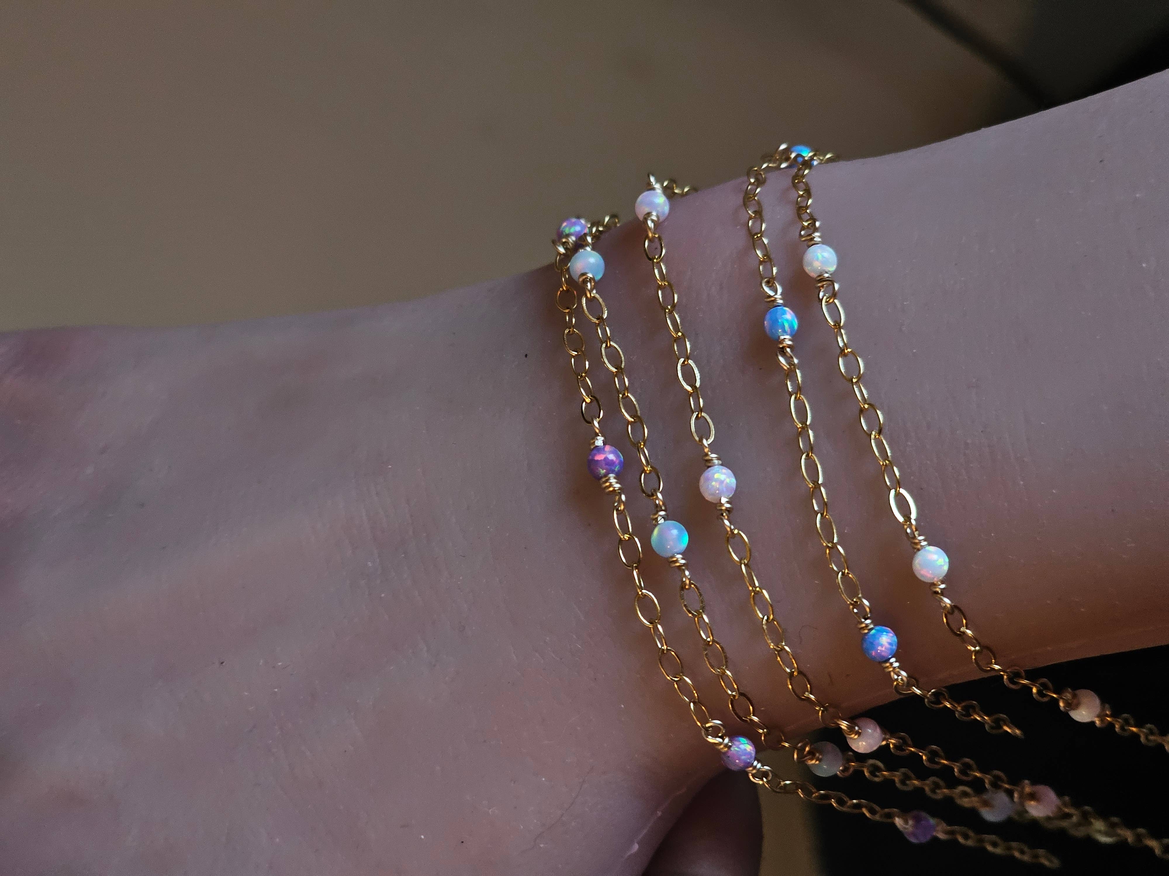 Half Moon Jewelry Designs - Vente Bracelets maillon et chaîne - Chaîne perlée d'opale au mètre, Or rempli/Argent sterling9