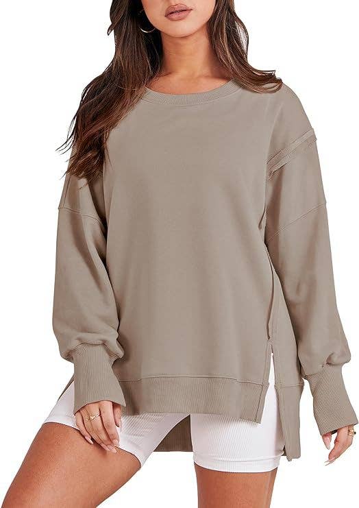 UZ Wholesale Store - Wholesale Sweatshirt - Women's - High-Low Long Sleeves Fringed Solid Color Split-Joint Split-Side Round-Neck Sweatershirt12