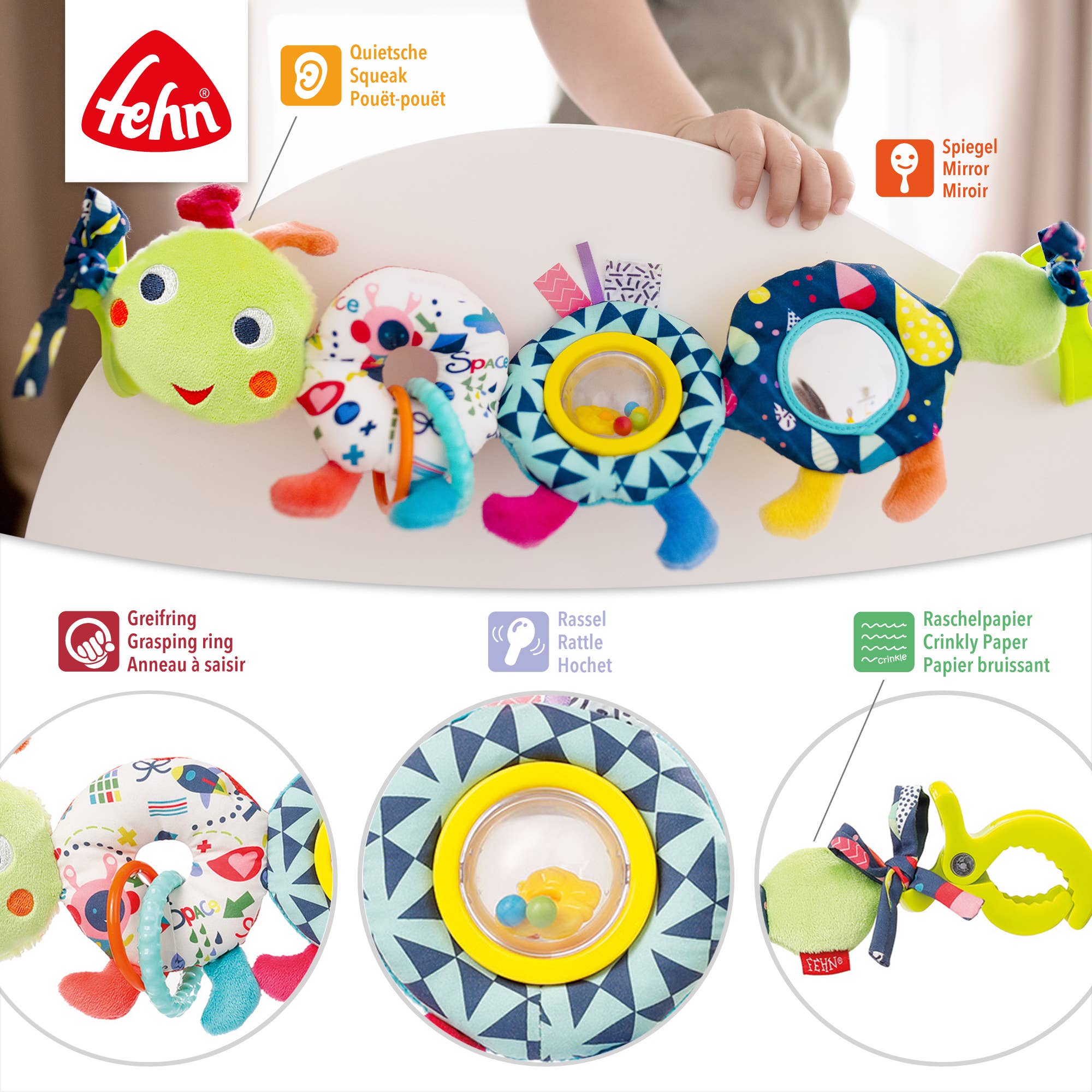 Fehn – Großhandel Baby-Mobile – Kinderwagenkette Raupe - Mobile-Kette zum Aufhängen2