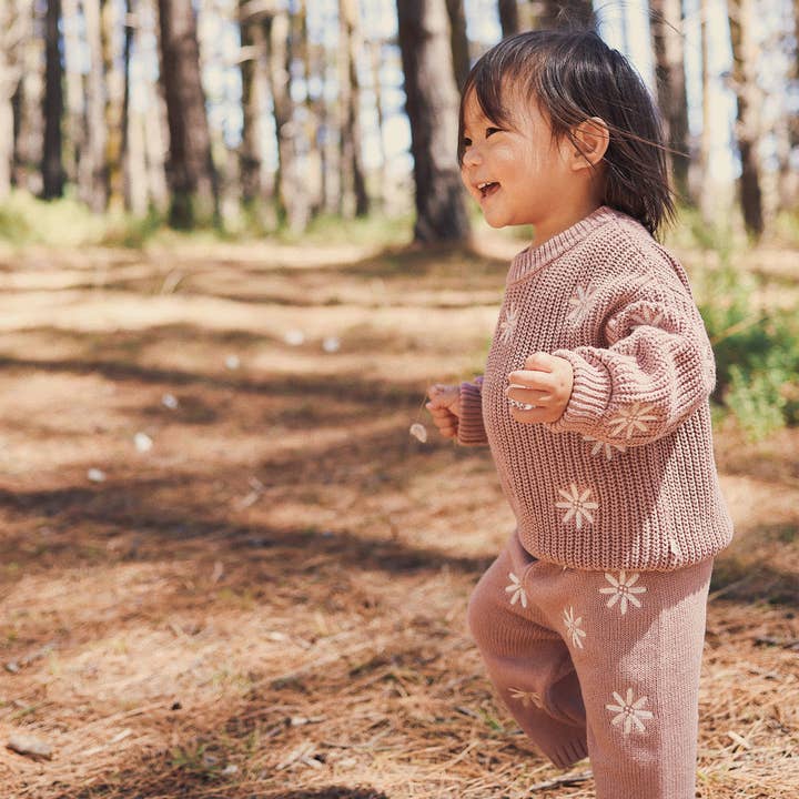 Kynd Baby - Wholesale Trousers – Kids - Embroidered Knit Flare Pant - Wood Rose1