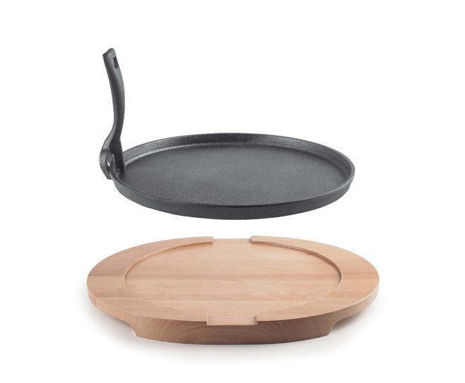 Ibili – Großhandel Gusseisenpfanne – IBILI - Gusseisenplatte mit Holzsockel 30 cm2