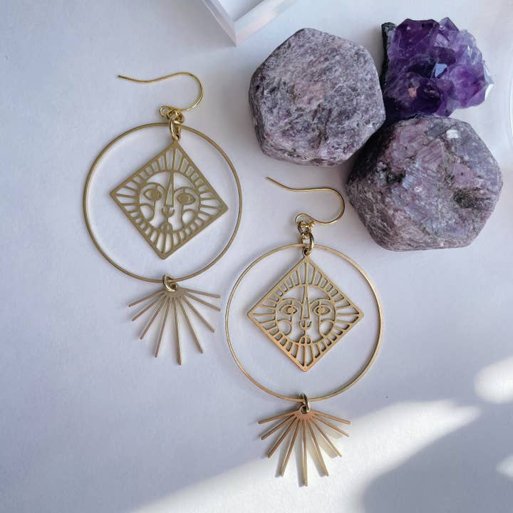 Tasha Earrings ~ Brass Sun Ray for wholesale by GeoMetricGem