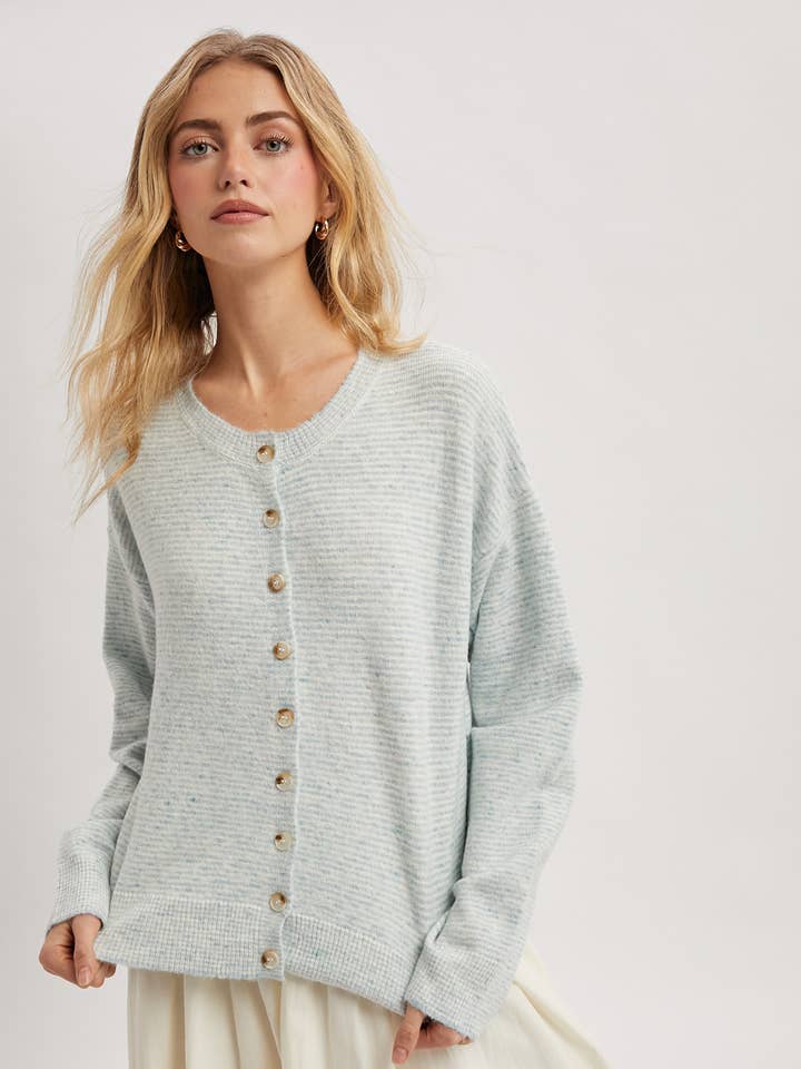 STRIPED BUTTON-UP SWEATER / WL25-12106 for wholesale by Wishlist Apparel