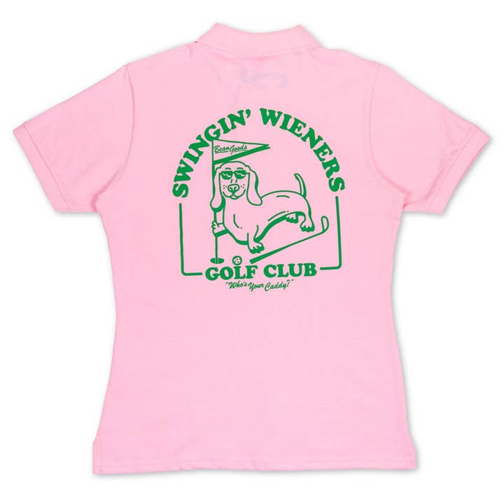 swingin' wieners golf club womens polo | pink for wholesale by bean goods