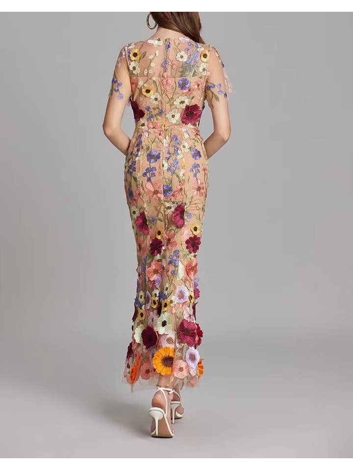 Productseeker - Wholesale Gown - Women's - DR0270Y Elegant Floral Mesh Fishtail Gown