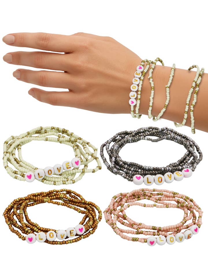 Bracciale elastico a sei fili con perline e alfabeto dell'amore per la vendita all'ingrosso da parte di Cap Zone
