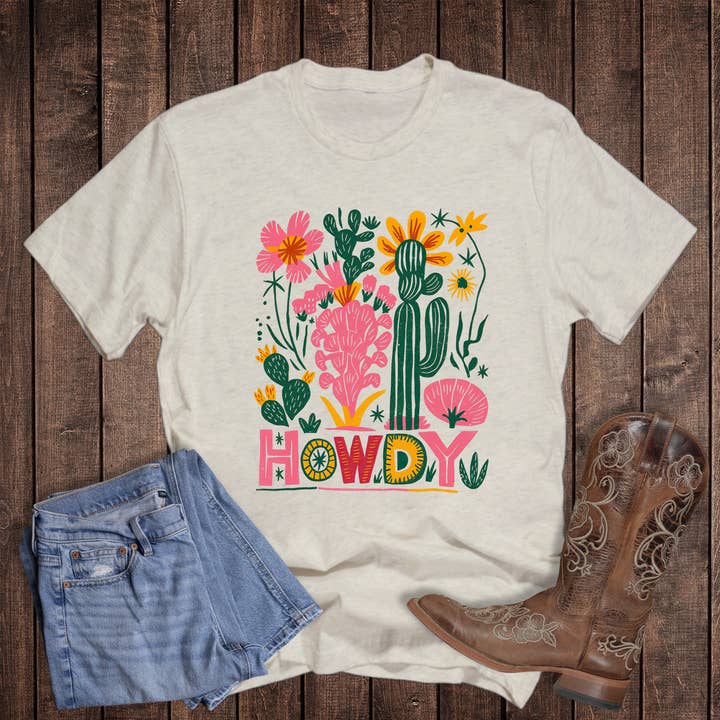 Western Boho Cactus Howdy Graphic Tee for wholesale by The Way Down South