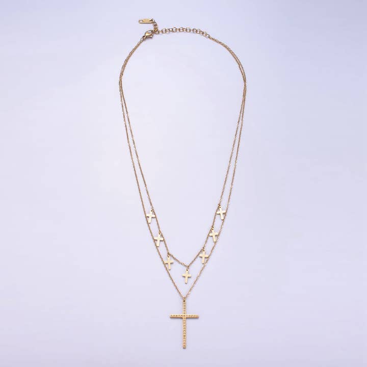 CZ Prickig Kors Drop Kabelkedja Dubbel Lager Halsband för wholesale av Simply Jewels