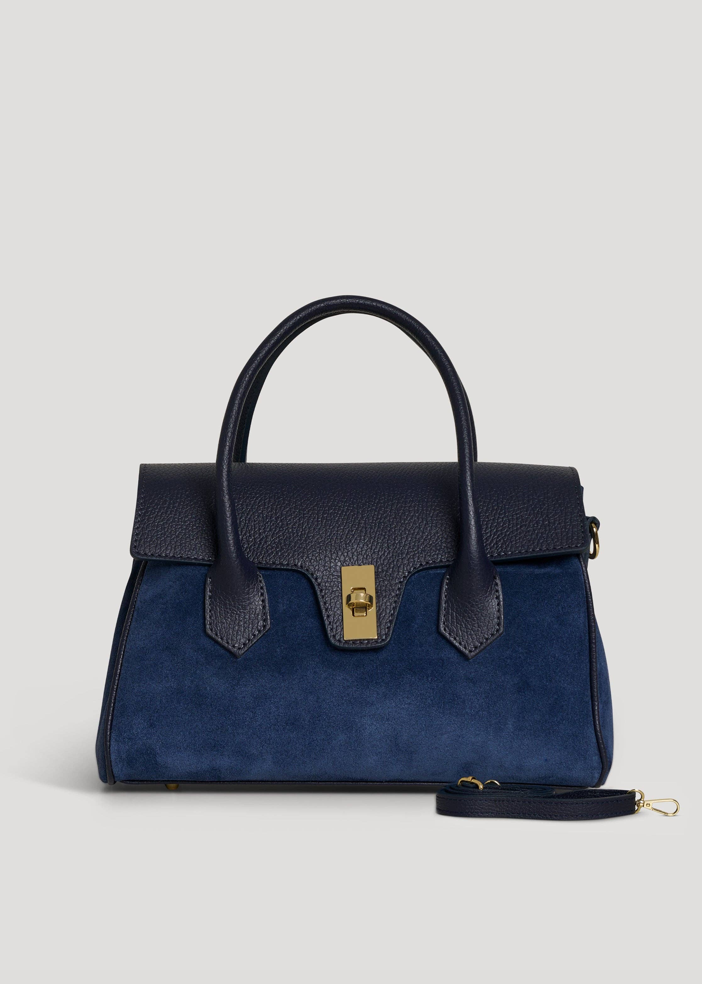 Voemièn - Wholesale Top Handle Bag - Women's - Cécile Bag in Navy Blue Suede and Dollar Leather2