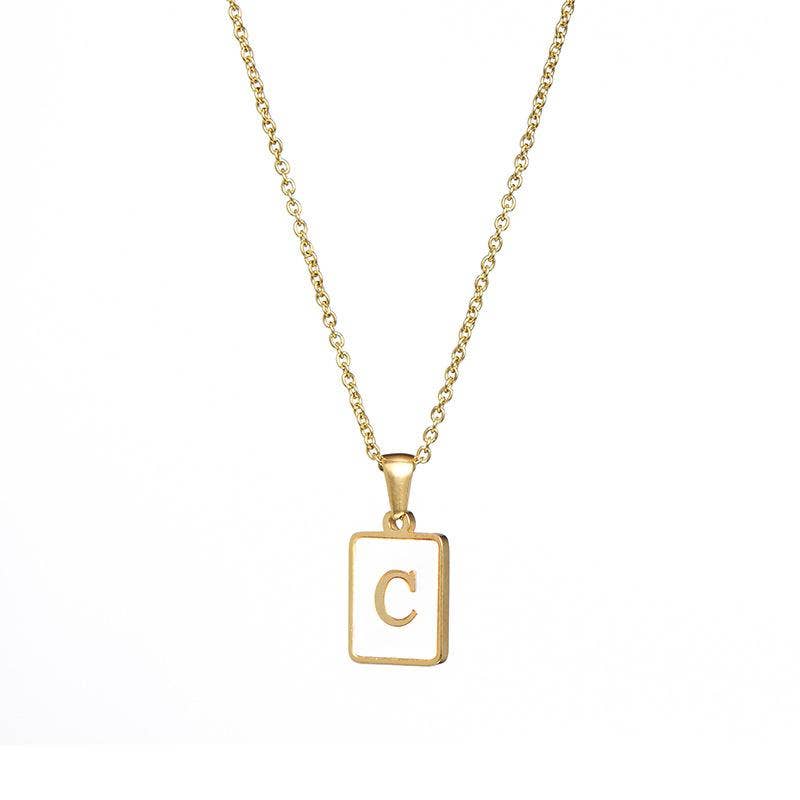 Mio Queena - Wholesale Pendant/Charm Necklace - Square Initial 18K Gold-plated Stainless Steel Necklace -FGS12