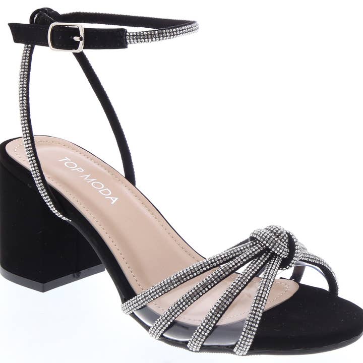 Mars Sky Shoes Wholesale - Wholesale Sandals - Women's - Top Moda DIAMOND-76 Block Heel Rhinestone Knot Strap Sandals
