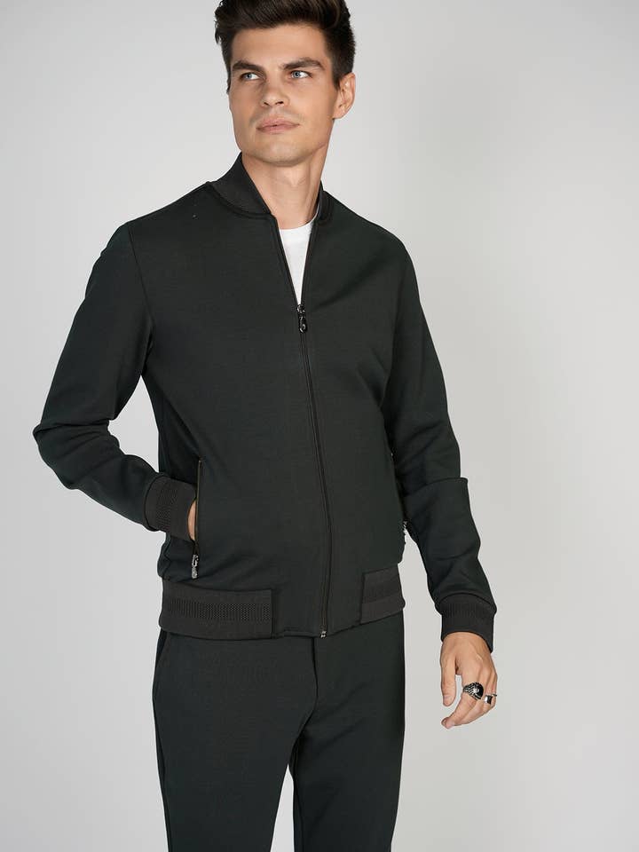 Schwarze Bomberjacke für den Großhandel von Luchiano Visconti