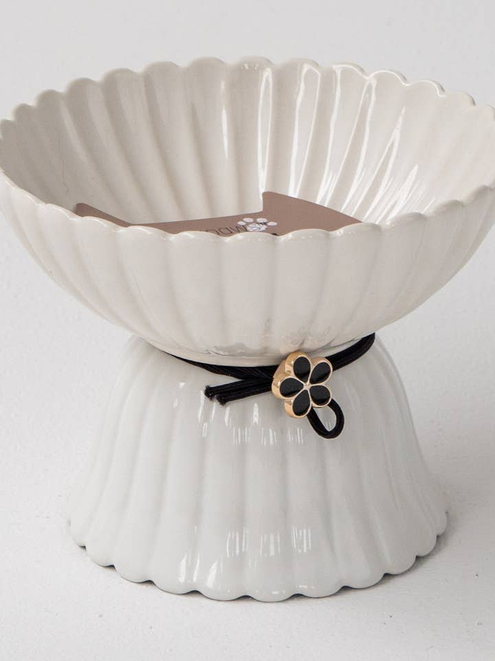 Taça Cerâmica Cat - Flor Branca & Preta por atacado de dexypaws