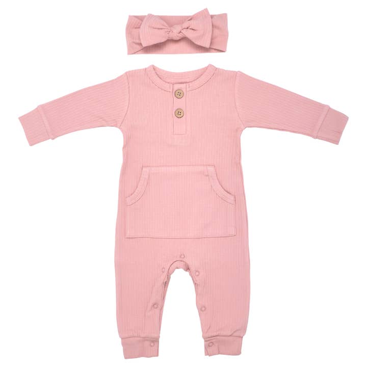 Three Little Tots - Wholesale Jumpsuit - Baby - Baby Ribbed Playsuit with Pockets and Bow18