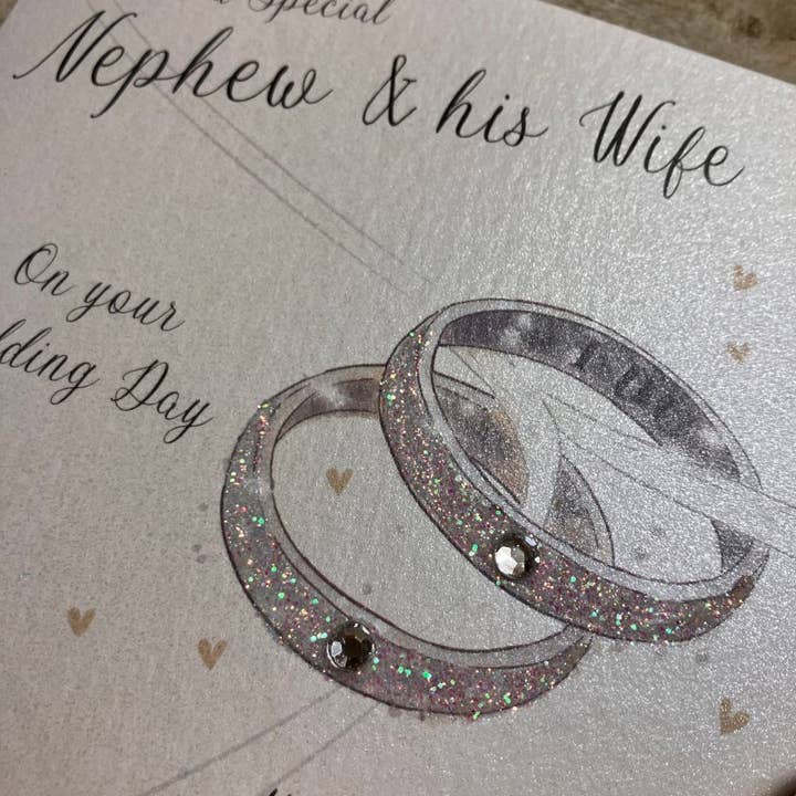 White Cotton Cards - Wholesale Wedding Card - Nephew & Wife Wedding - Wedding Rings (D338)