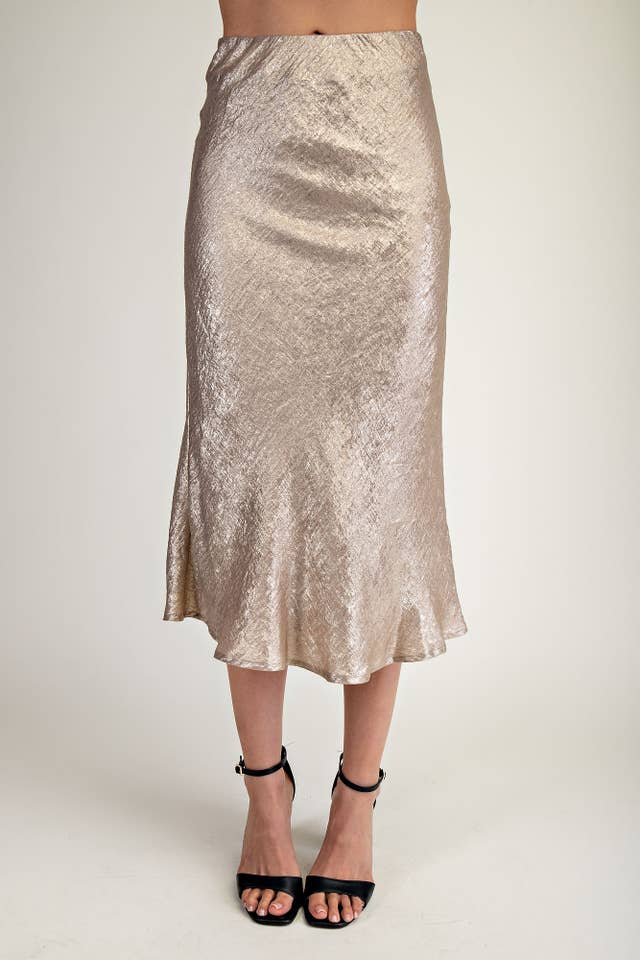 Edit by Nine - Wholesale Skirt - Women's - Ts5355 Shimmer Satin Midi Skirt With Full Lining